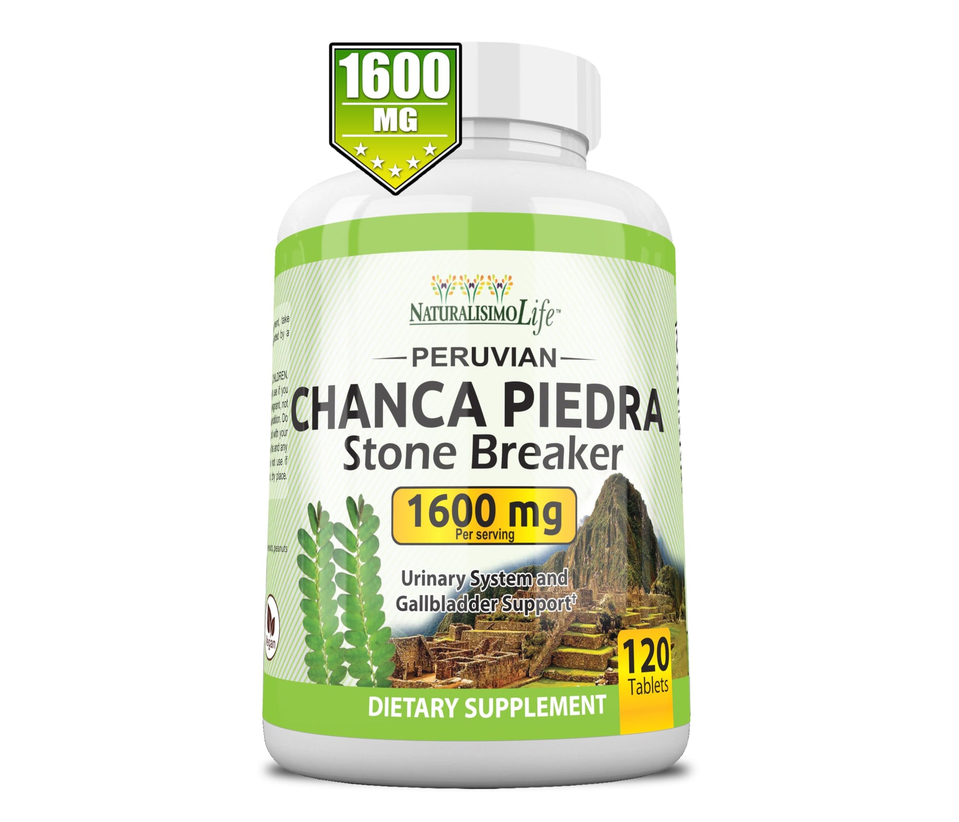 Chanca Piedra 1600 mg - 120 Tablets Kidney Stone Crusher Gallbladder Support Peruvian Chanca Piedra