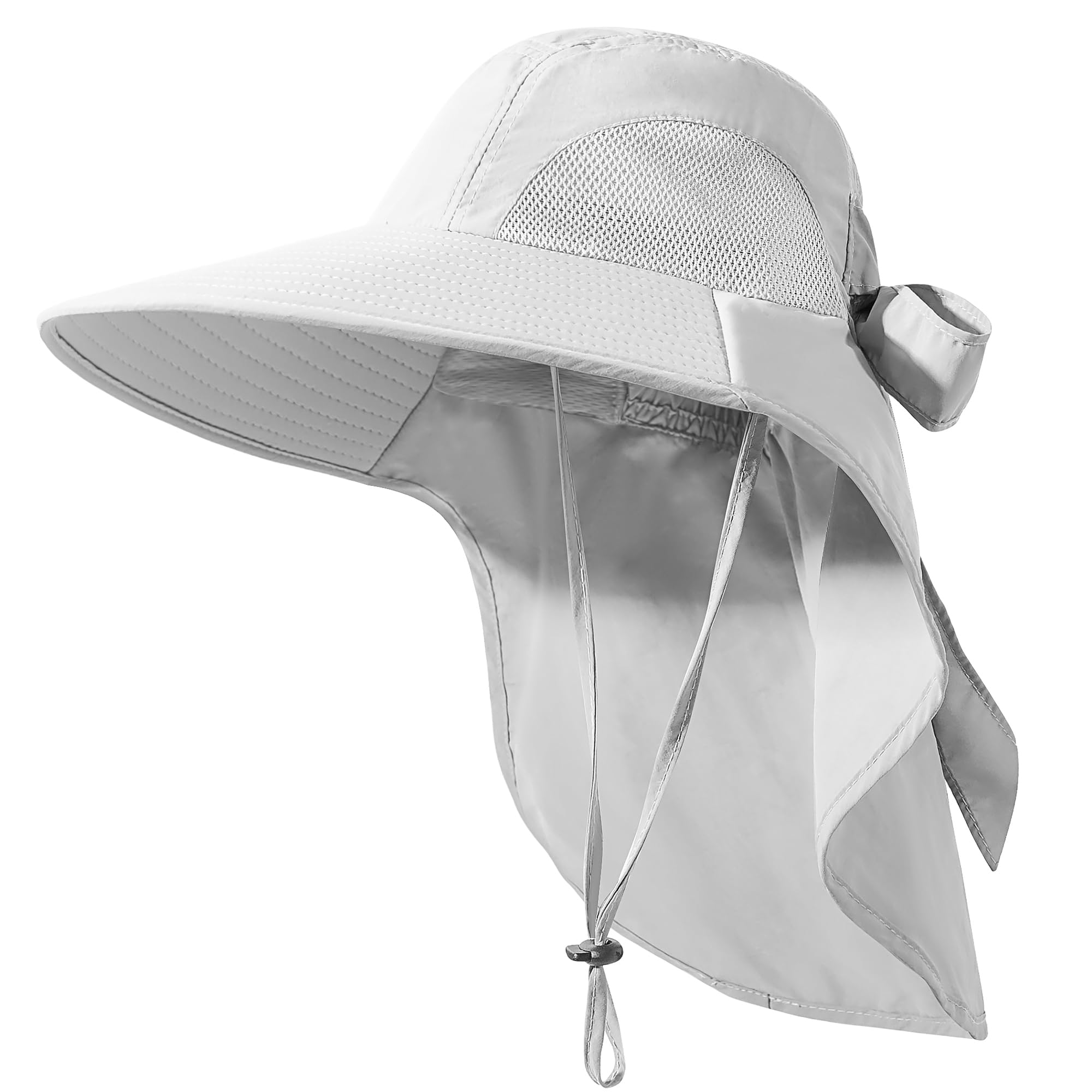 Damen Sonnenhut UV Schutz, faltbarer wasserdichter Fischerhut mit breiter Krempe und Nackenschutz für Sommer Strand Angeln Wandern Hellgrau