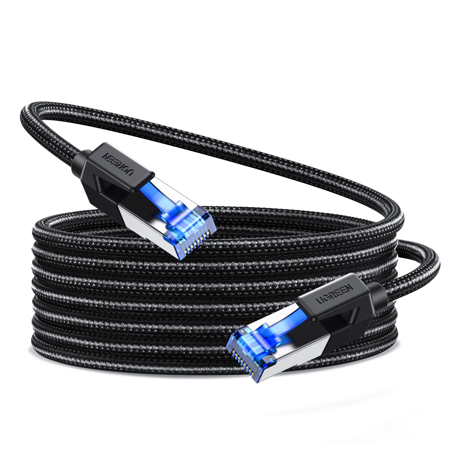 UGREEN Cat 8 Ethernet Cable 10FT, High Speed Braided 40Gbps 2000Mhz Network Cord Cat8 RJ45 Shielded Indoor Heavy Duty LAN Cables Compatible for Gaming PC PS5 Xbox Modem Router 10FT