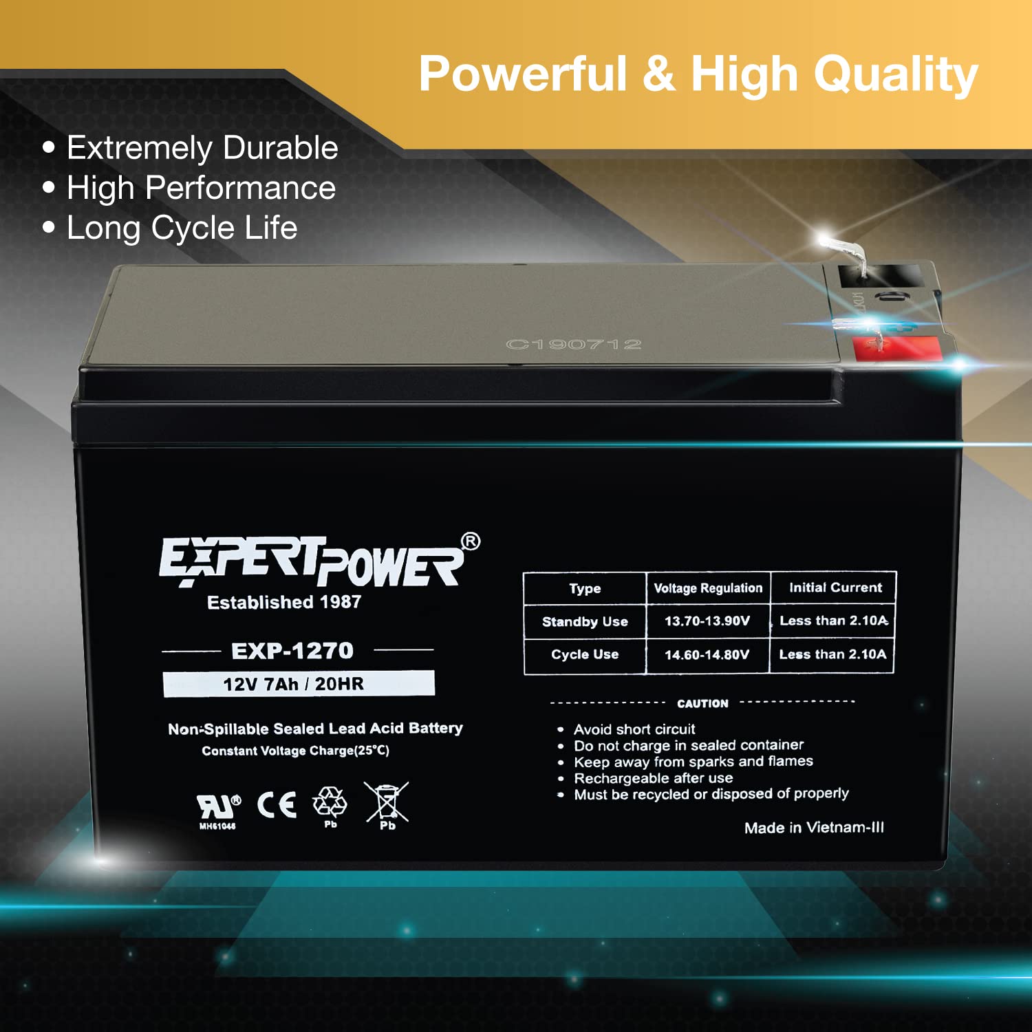 ExpertPower 12v 7ah Rechargeable Sealed Lead Acid Battery