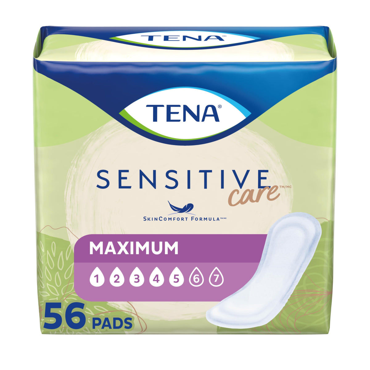 TENA Sensitive Care Maximum Absorbency Incontinence/Bladder Control Pad for Women, Regular Length, 56 Count