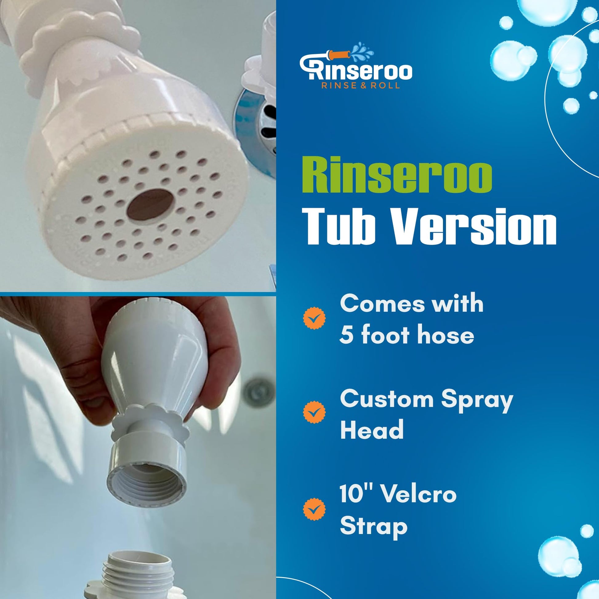 Rinseroo: Slip-On Tub Hose – As Seen on Shark Tank – 5ft Flex Bathtub Faucet Sprayer – Easy Rinse for Pets, Hair & Cleaning – No Installation Needed – Fits Faucets Up to 3” Wide – Mess-Free & Portable