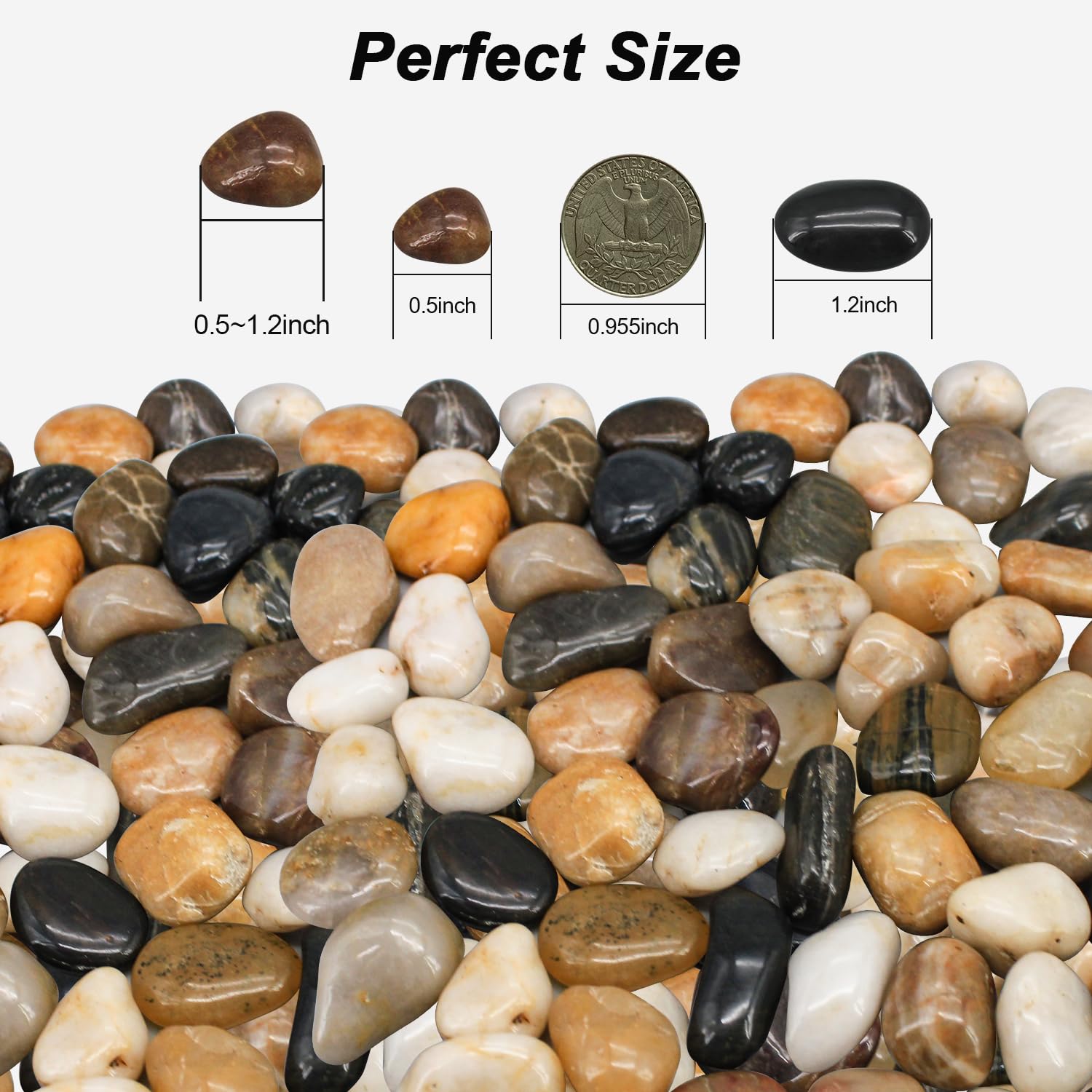 Virekm River Rocks, Decorative Ornamental Pebbles,Garden Landscaping Stones,Gravel Filler for Home Decoration Flower Bed Fish Tank Plants Vases Succulents