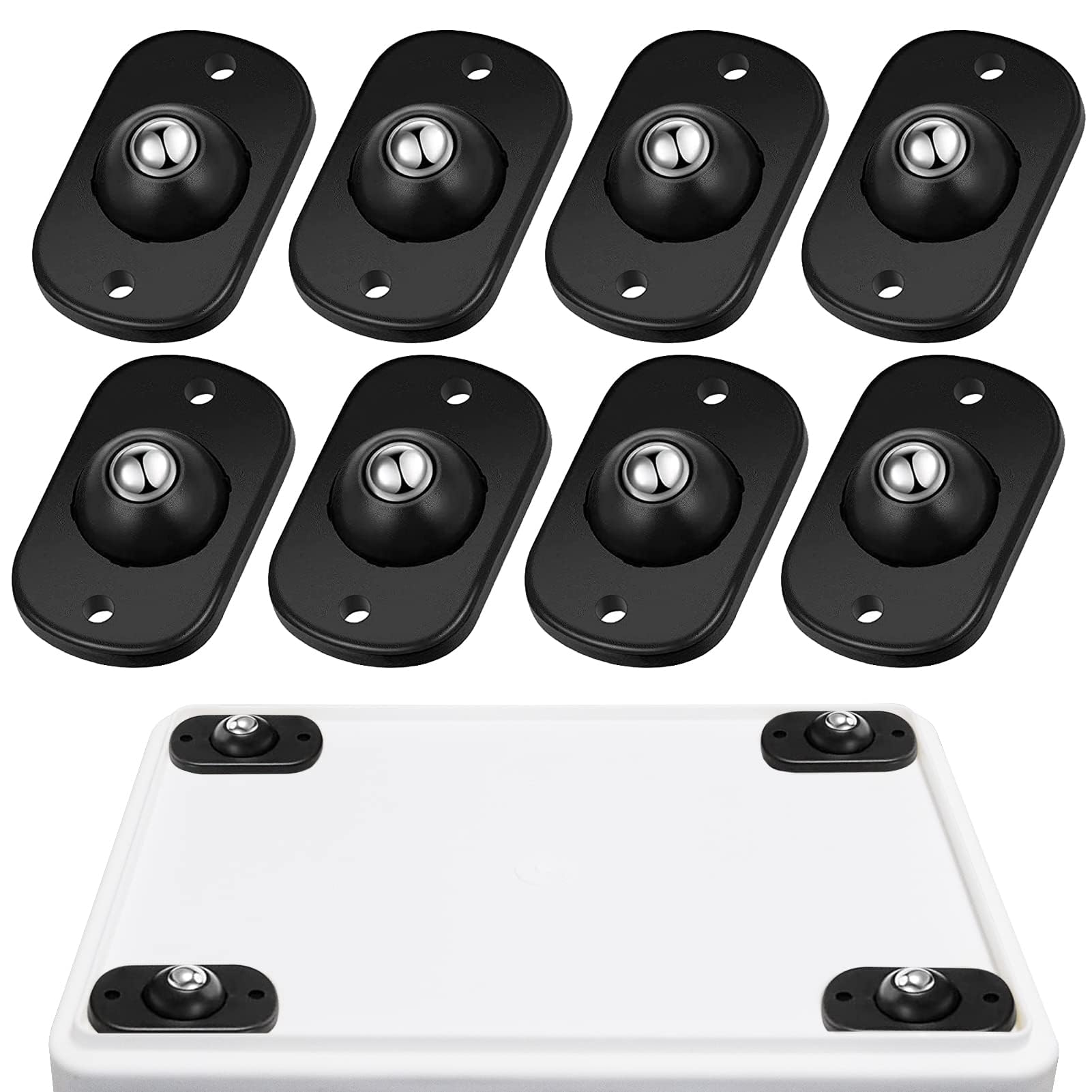 Self Adhesive Caster Wheels, Appliance Rollers for Kitchen Appliances, 360° Swivel Mini Universal Wheel Roller Casters, Sticky Pulley for Trash Can, Storage Box, Small Furniture (8, Black-Swivel)