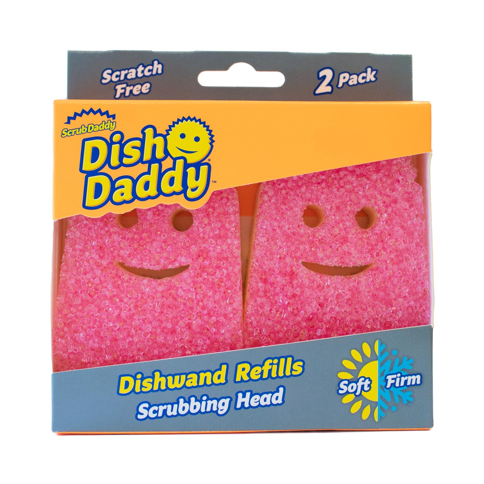 Scrub Daddy Dish Wand Scrubbing Brush Replacement Heads, Soap Dispensing Dish Brushes, Texture Changing Washing Up Sponges, Detachable Dish Daddy Head Sponge Refills, Pink 2 Pack