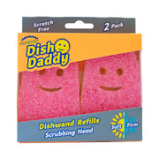 Scrub Daddy Dish Wand Scrubbing Brush Replacement Heads, Soap Dispensing Dish Brushes, Texture Changing Washing Up Sponges, Detachable Dish Daddy Head Sponge Refills, Pink 2 Pack