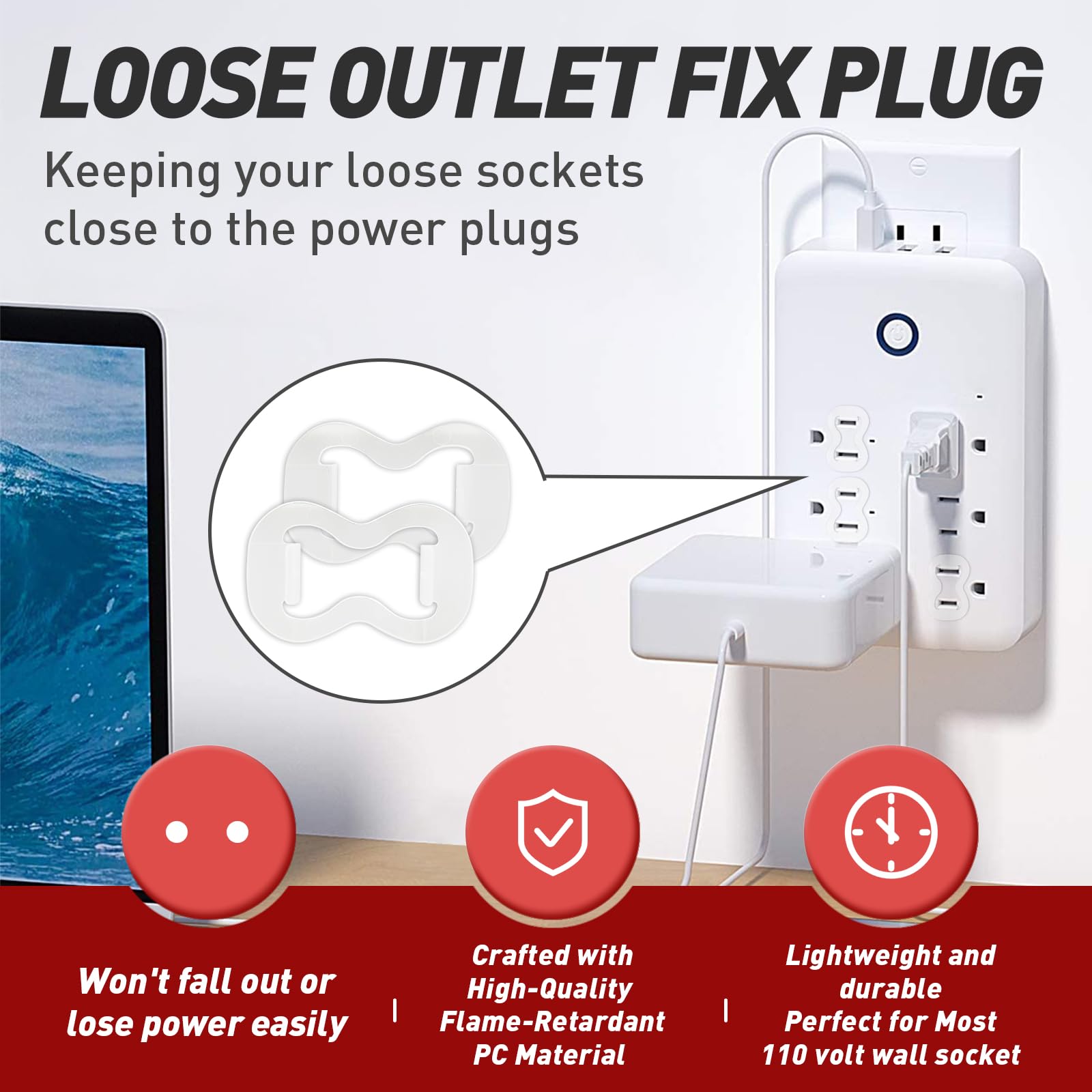 15-Pack Loose Outlet Fix Plug - Ensure Secure Connection for Power Plugs - Socket Extender Prevents Loose Socket Issues - Easily Fix Loose Outlets - Won't Fall Out or Cut Off Electricity