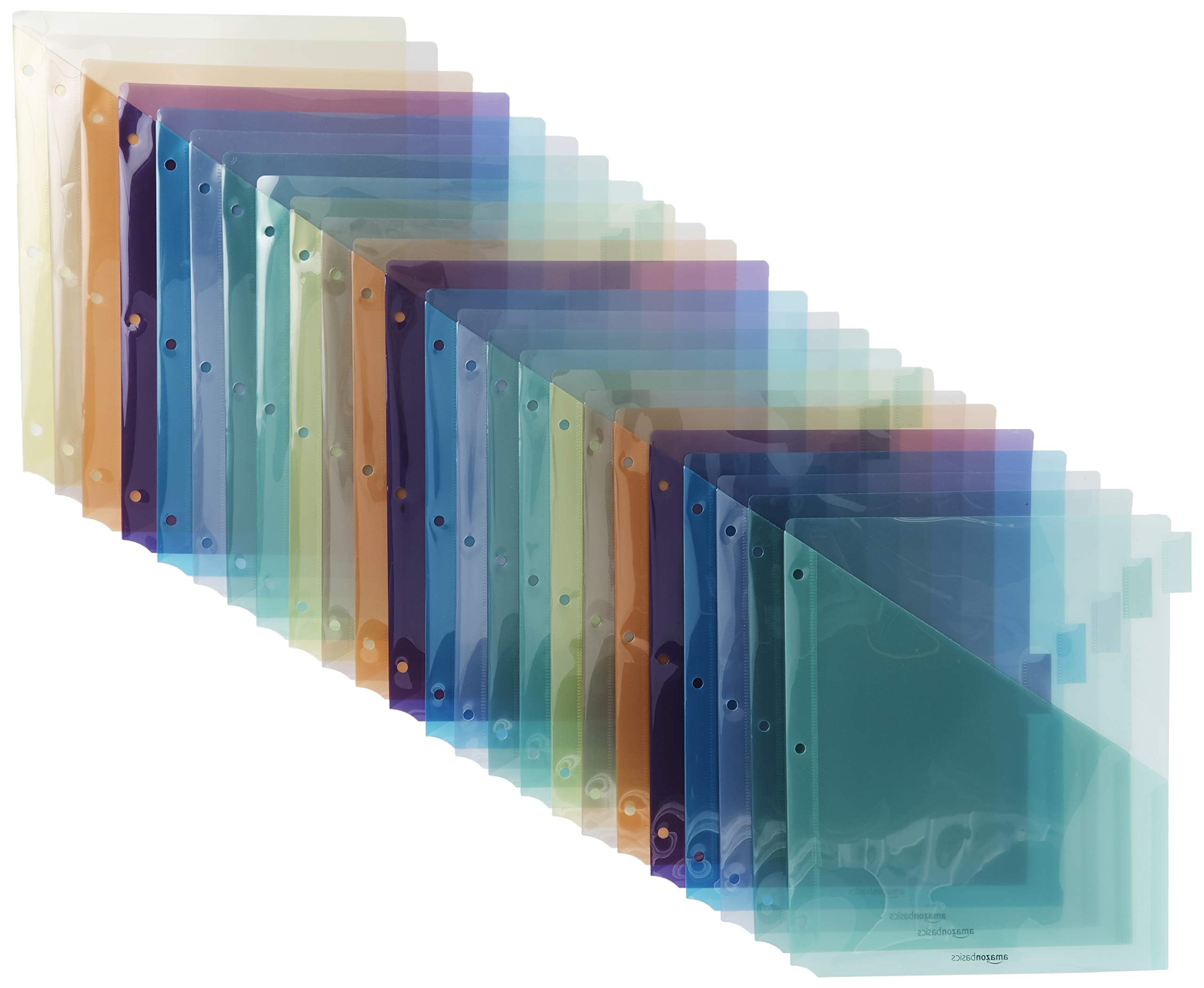 Amazon Basics Tab Dividers for 3 Ring Binder, Two Pocket, Letter Size, Assorted Colors, 24 Count