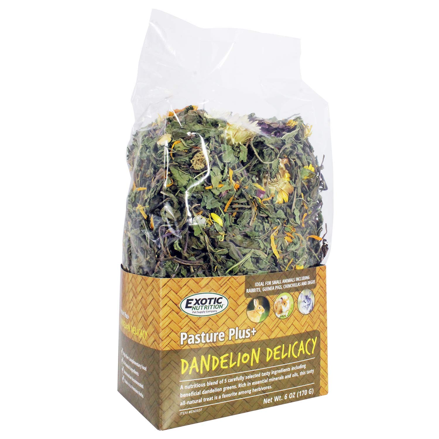 Pasture Plus+ Dandelion Delicacy - Healthy Natural High-Fiber Dried Flower Treat - Squirrels, Guinea Pigs, Rabbits, Chinchillas, Prairie Dogs, Degus, Hamsters, Gerbils & Other Small Pets