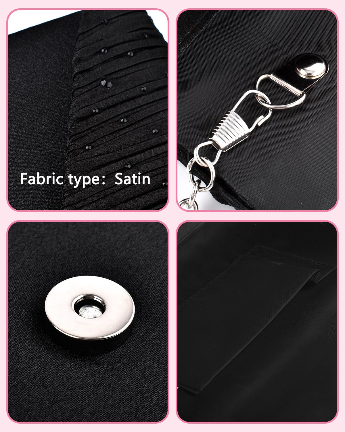 TINDTOP Evening Clutch Purses for Women Handbags for Formal Wedding Party Cocktail Prom Crossbody Shoulder Envelope Bag (A-Black)
