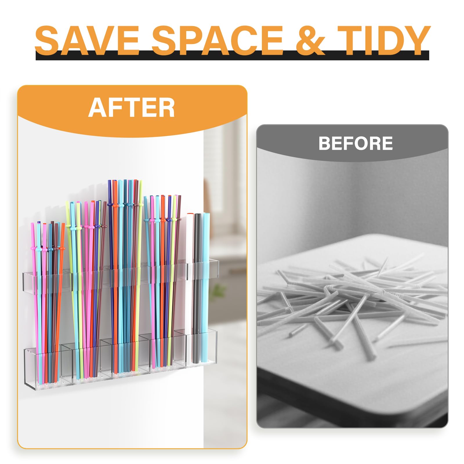 HSFTEC Straw Holder for Cabinet Door, Reusable Tumbler Straw Organizer Storage Container Mount for Kitchen Counter Cupboard Door (Transparent, 1 pack)