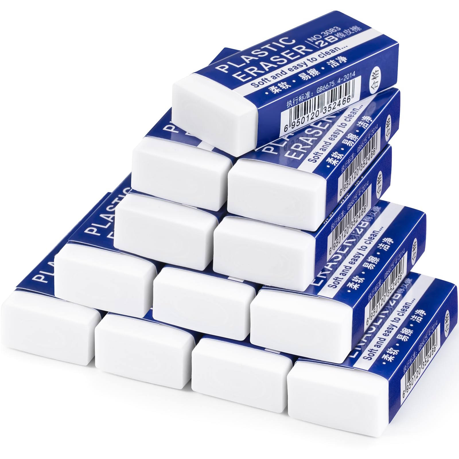 12 Pack Pencil Erasers, Large White Erasers for School, Art Erasers for Kids Drawing Bulk