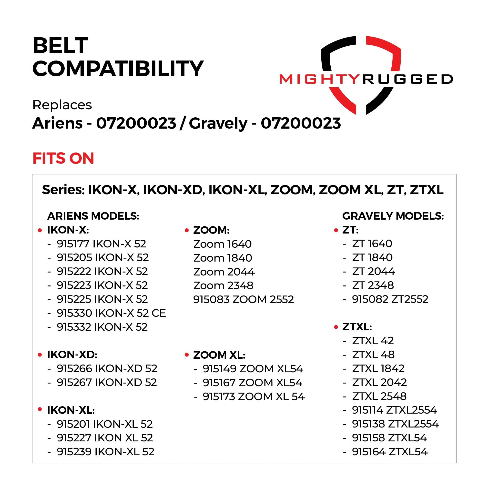 MightyRugged Ariens, Gravely Belt 07200023 Replacement for 52" Deck - Belt Length 145.5" - Heavy-Duty, Durable, Aramid Cord Belt Fits Ariens Zoom, Zoom XL, IKON, Gravely ZT X & ZTXL Series