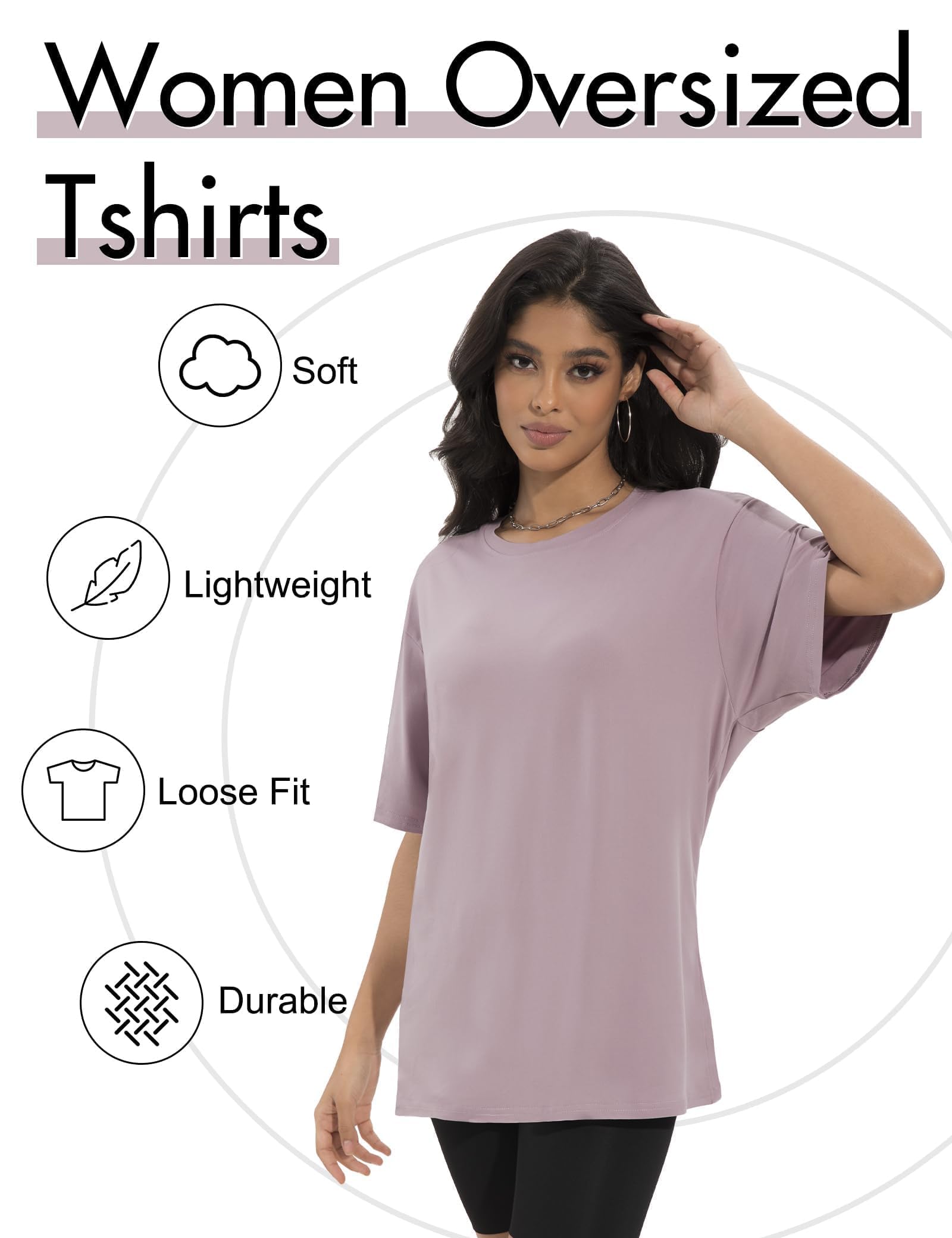 Siimcuzy 4 Pack Oversized Tshirts for Women, Loose Fit Crew Neck Summer Baggy Tops Workout Tees Plus Size T Shirts 1 Black 1 White 1 Dark Pink 1 Khaki Large