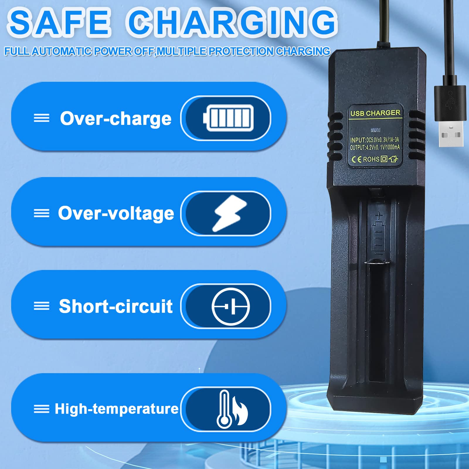 18650 Battery Charger,Single-Slot Intelligent Battery Charger for 3.7V Li-ion 18650,26650,21700,18500,18350,16650 Rechargeable Battery (not Including Battery