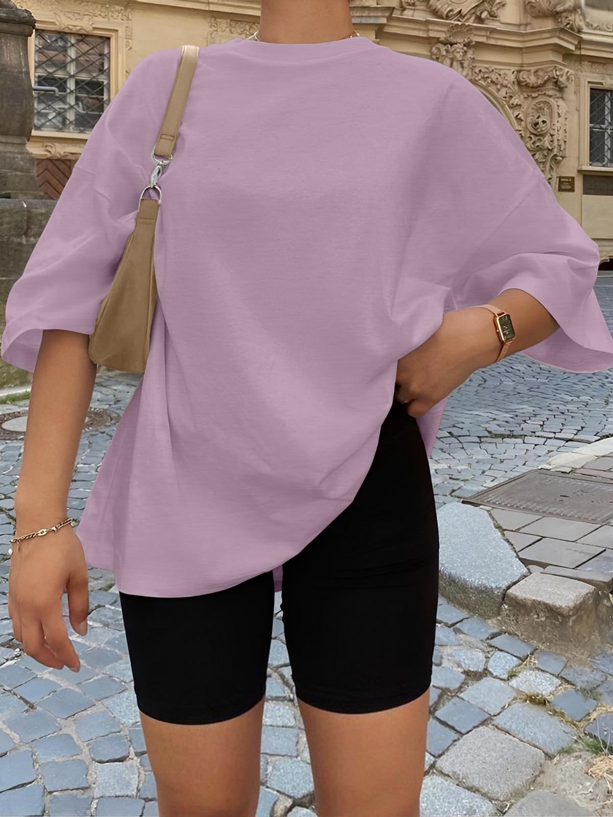Trendy Queen Womens Oversized Summer T Shirts Back to School Fashion Clothes Workout Plus Size Tops Short Sleeve 2025 DarkPink L