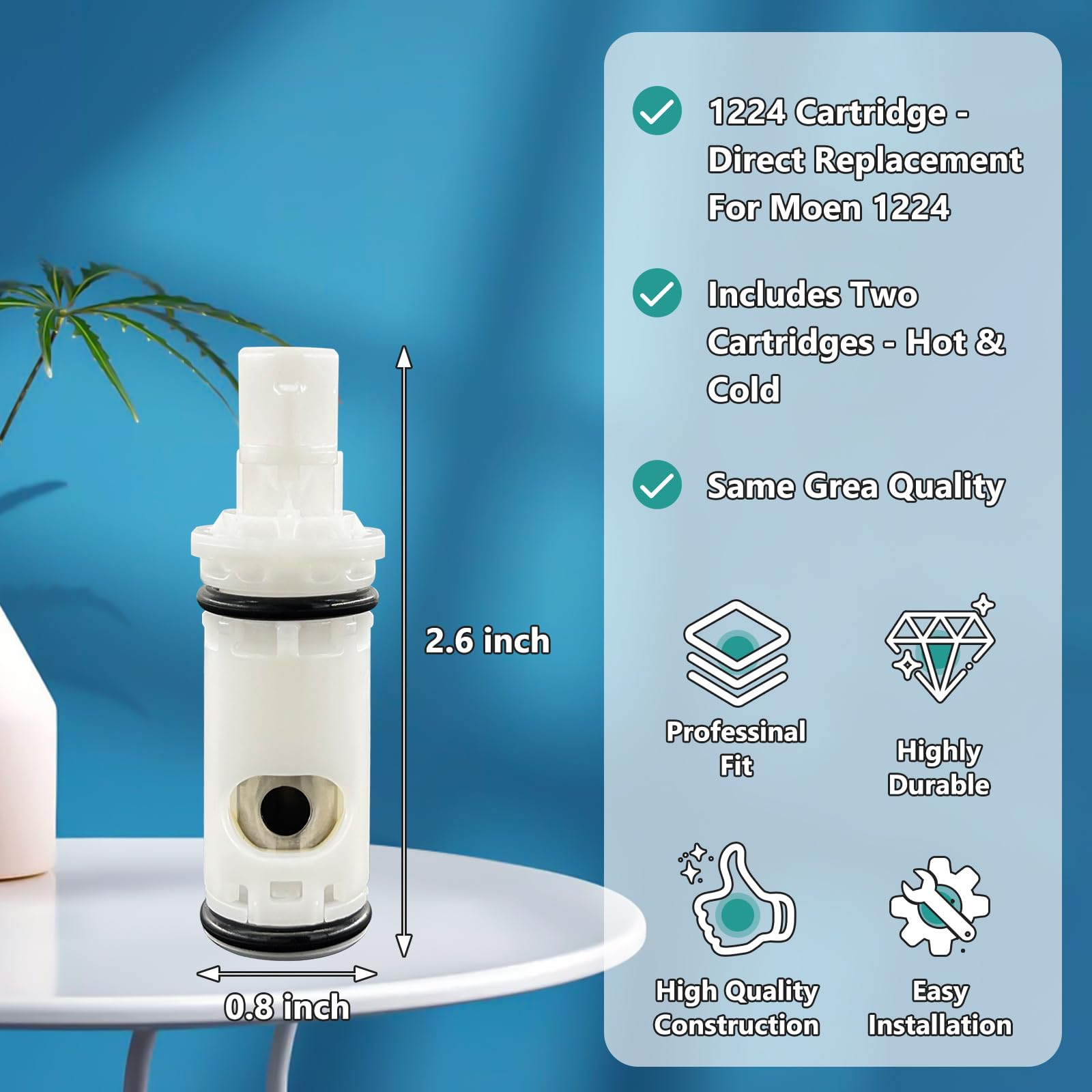 1224 1224B Faucet Cartridge Replacement Compatible with Moen Two Handle Faucets Replacement Kit For Most Double Handle Moen Faucets and Tub/Showers Repair Kit,2 Pack