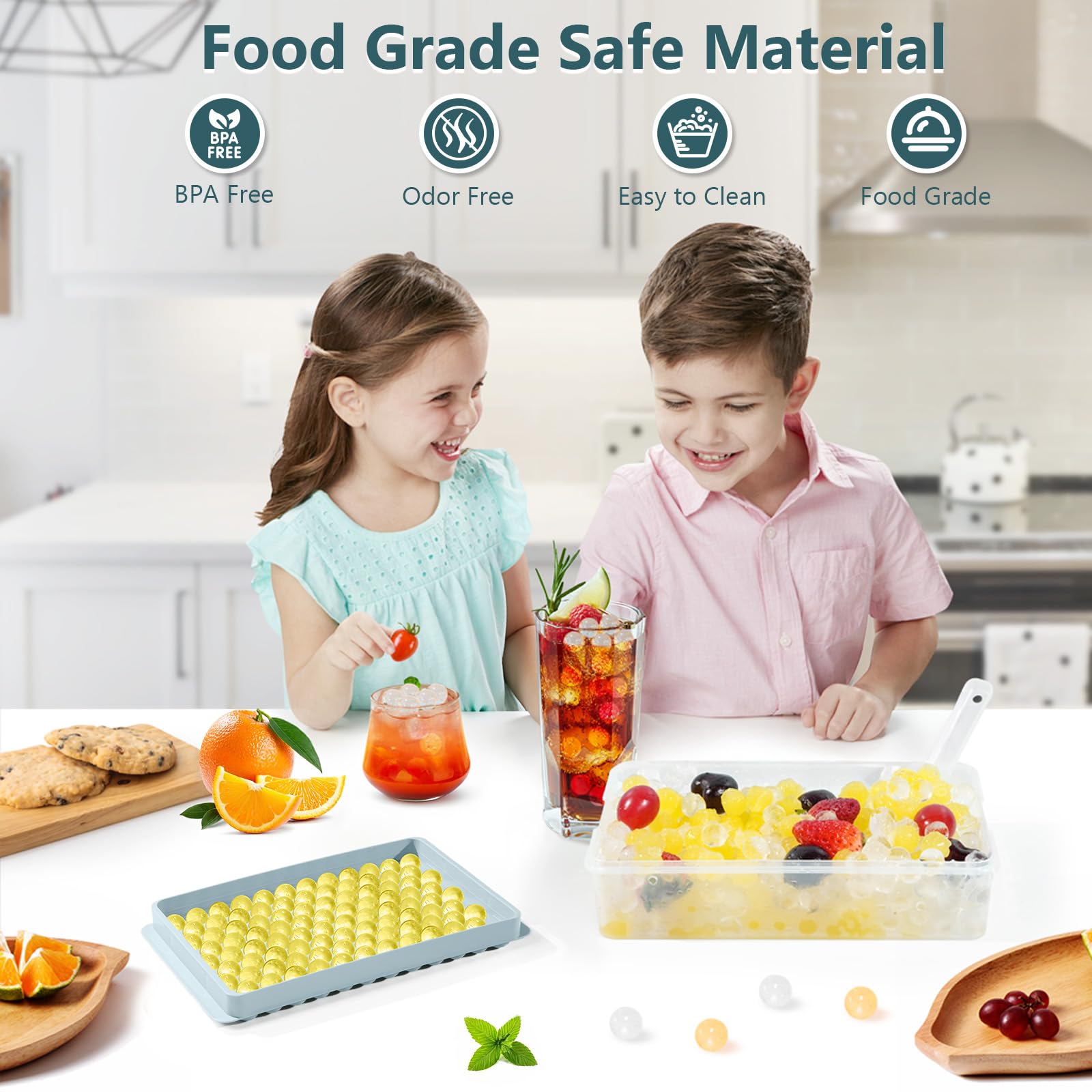 WIBIMEN Mini Ice Cube Trays, Small Tiny Round Pebble Crushed Nugget Ice Trays for Freezer with Lid - Chilling Drinks Coffee Juice(2 Pack/0.55In - Blue)