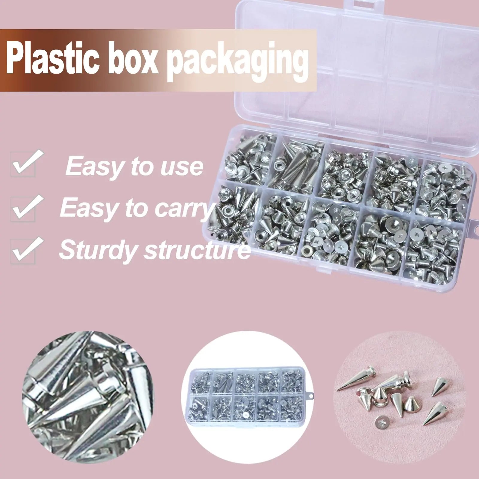 XKCWXY 354 Sets Punk Spikes and Studs Kit，8 Sizes Cone Spikes,Metal Tree Spikes Studs for Leathercraft and Punk Style Clothing Accessories DIY Craft Decoration