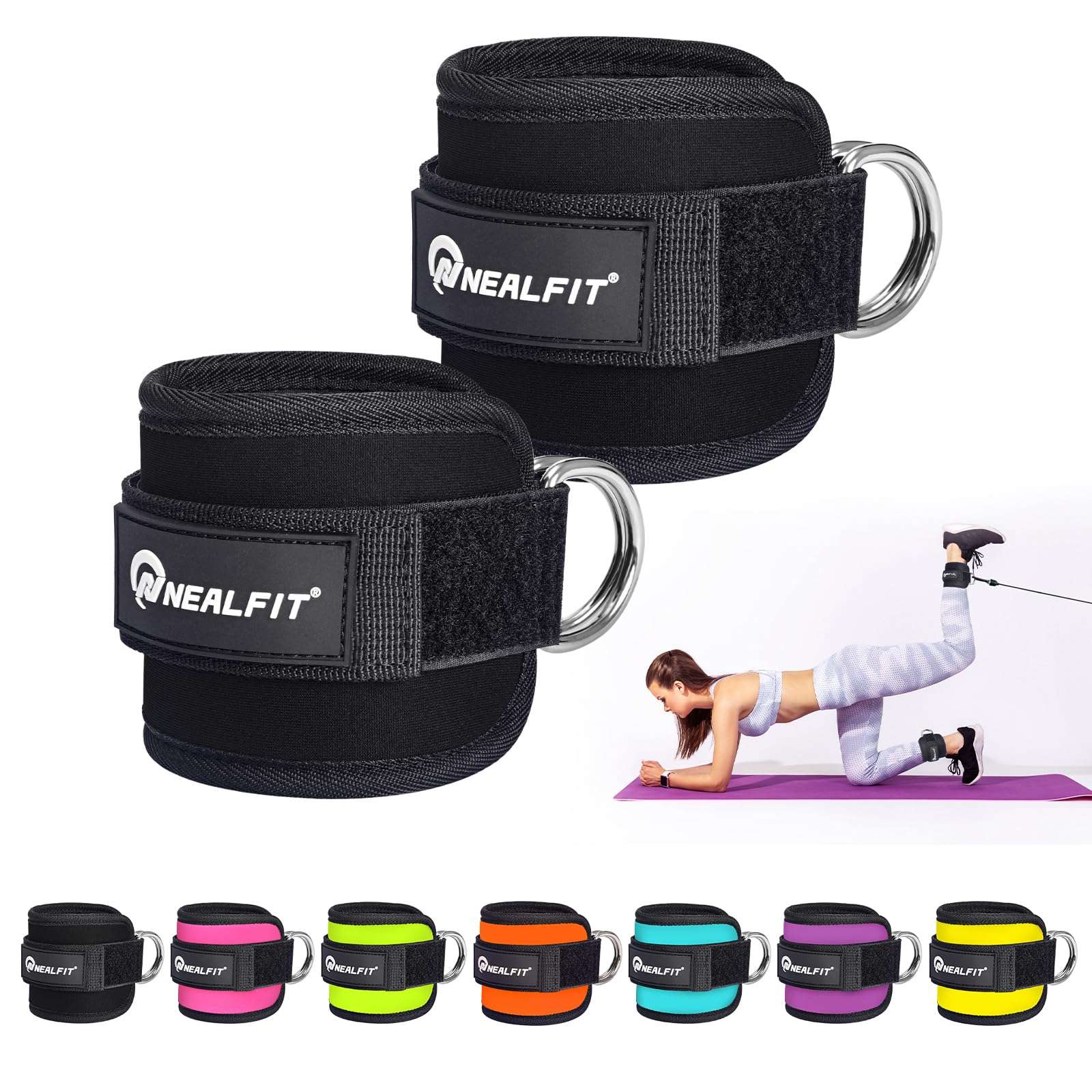 NEALFIT Ankle Strap for Cable Machine, Gym Ankle Cuff for Kickbacks, Leg Extensions, Glute Workouts, Booty Hip Abductors Exercise for Women and Men (Black, Single)