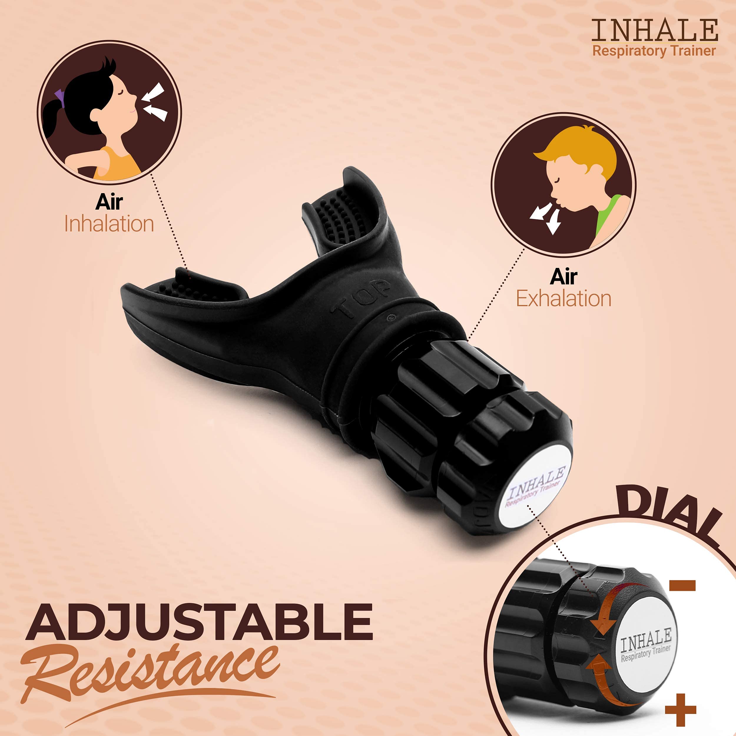 Inhale Respiratory Trainer | Compact Lung Exercise Device with High Grade Silicone | Carrying Case Included | Breath Trainer with Adjustable Resistance | Portable & Easy to Clean