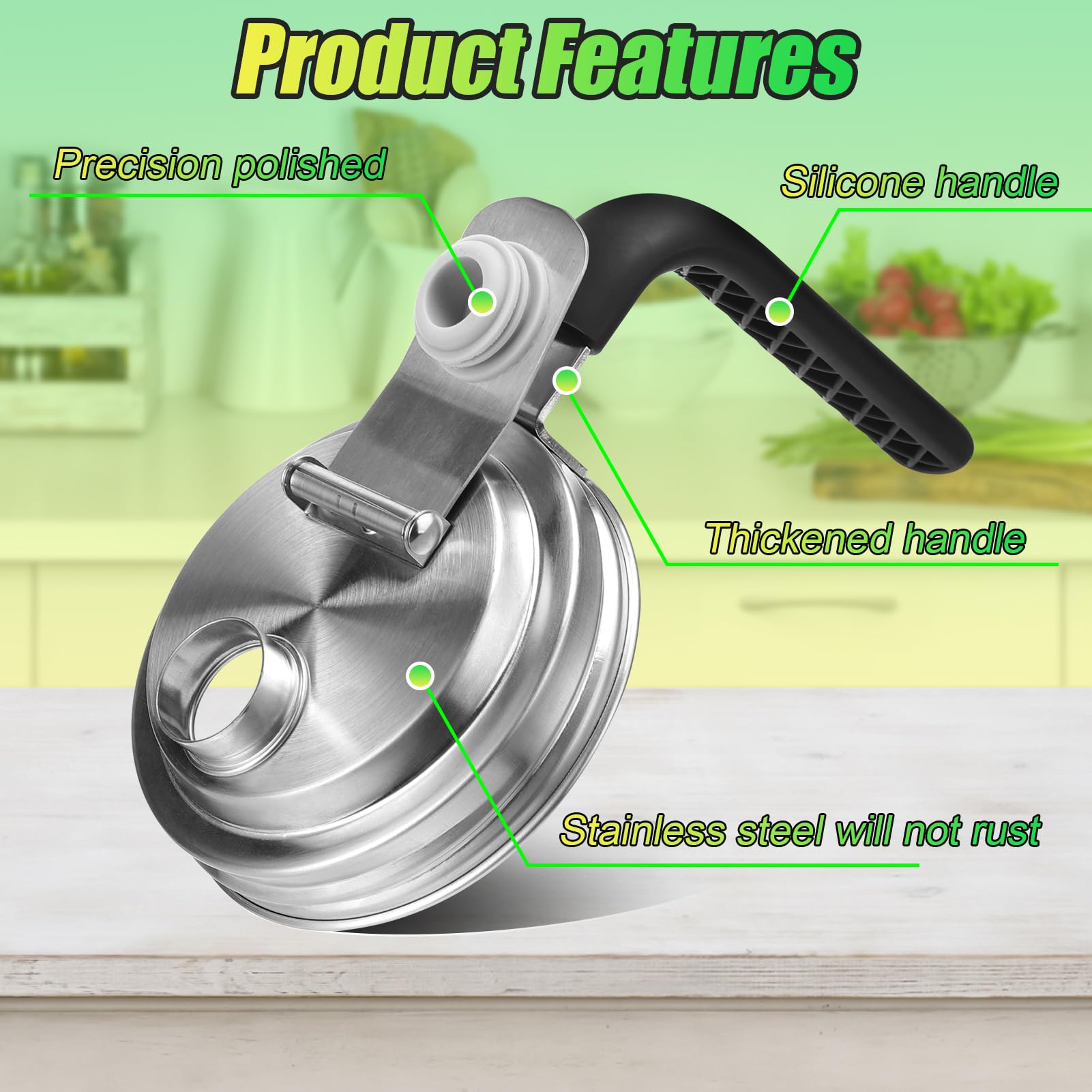 Mason Jar Pour Spout Lid Stainless Steel with Handle, Wide Mouth Pour Spout Flip Cap Lids for Mason Jars, Anticracking Leak Proof Seal Cover Airtight for Drinking Salad Dressing & Food Storing(2PCS)