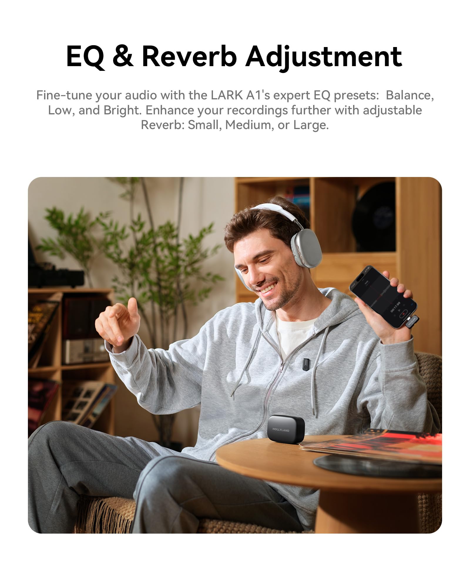 Hollyland Lark A1 Wireless Microphone for iPhone 15/16 & Android, 48kHz/24-bit, 3-Level Intelligent Noise Cancel, Magnetic Mini Microphone for YouTube, Podcast, Vlogging (Black, 2TX + USB-C RX)