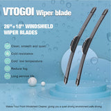 VTOGOI OEM Quality 26''+18'' Premium All-Season Auto Windshield Natural Rubber J-Hook Wiper Blades(Pack of 2)