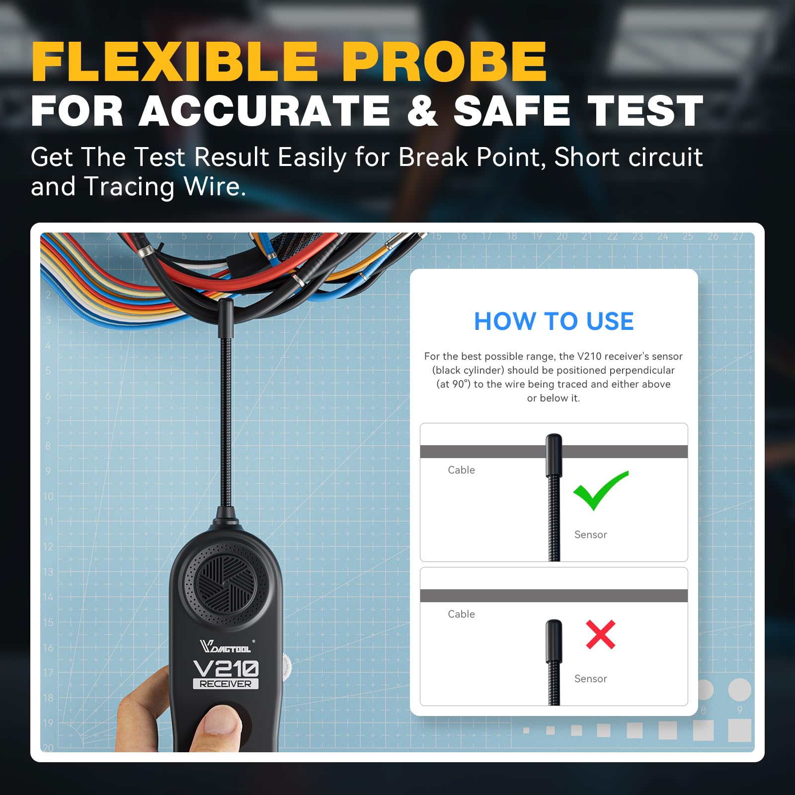 VDIAGTOOL V210 Wire Tracer Automotive Electrical Open & Short Finder Circuit Tester Wire Breaker Finder Fault Probe Cable Tracker Electrical DC 6-42V