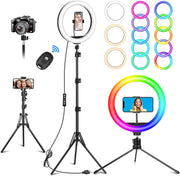 10.3" Selfie Ring Light with Stand and Phone Holder, Desk Tripod, 29 RGB Lighting Modes, Remote for iPhone &Android Camera. LED Halo Light for Photo, Video Recording, TikTok. Circle Ringlight Dimmable