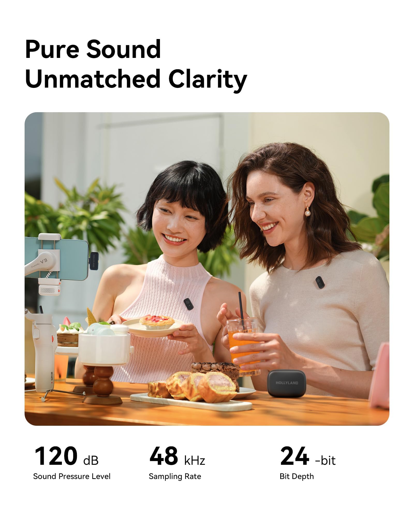 Hollyland Lark A1 Wireless Microphone for iPhone 15/16 & Android, 48kHz/24-bit, 3-Level Intelligent Noise Cancel, Magnetic Mini Microphone for YouTube, Podcast, Vlogging (Black, 2TX + USB-C RX)