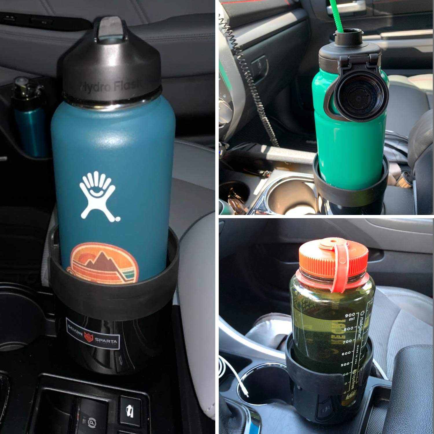 Seven Sparta Car Cup Holder Expander with Adjustable Base, Compatible with Hydro Flasks 32/40 Ounce, Compatible with Yeti Ramblers 20/26/30 Ounce, Other Bottles in 3.4"-3.8" (Black)