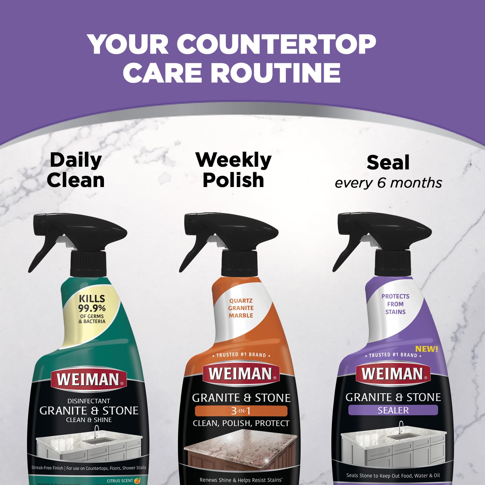 Weiman Granite & Stone Sealer Spray - Protects Kitchen Countertops, Sinks, Showers, Vanities & Floors From Stains - For Granite, Quartz, Marble, Tile, Limestone, Slate - Water Based, 24 oz