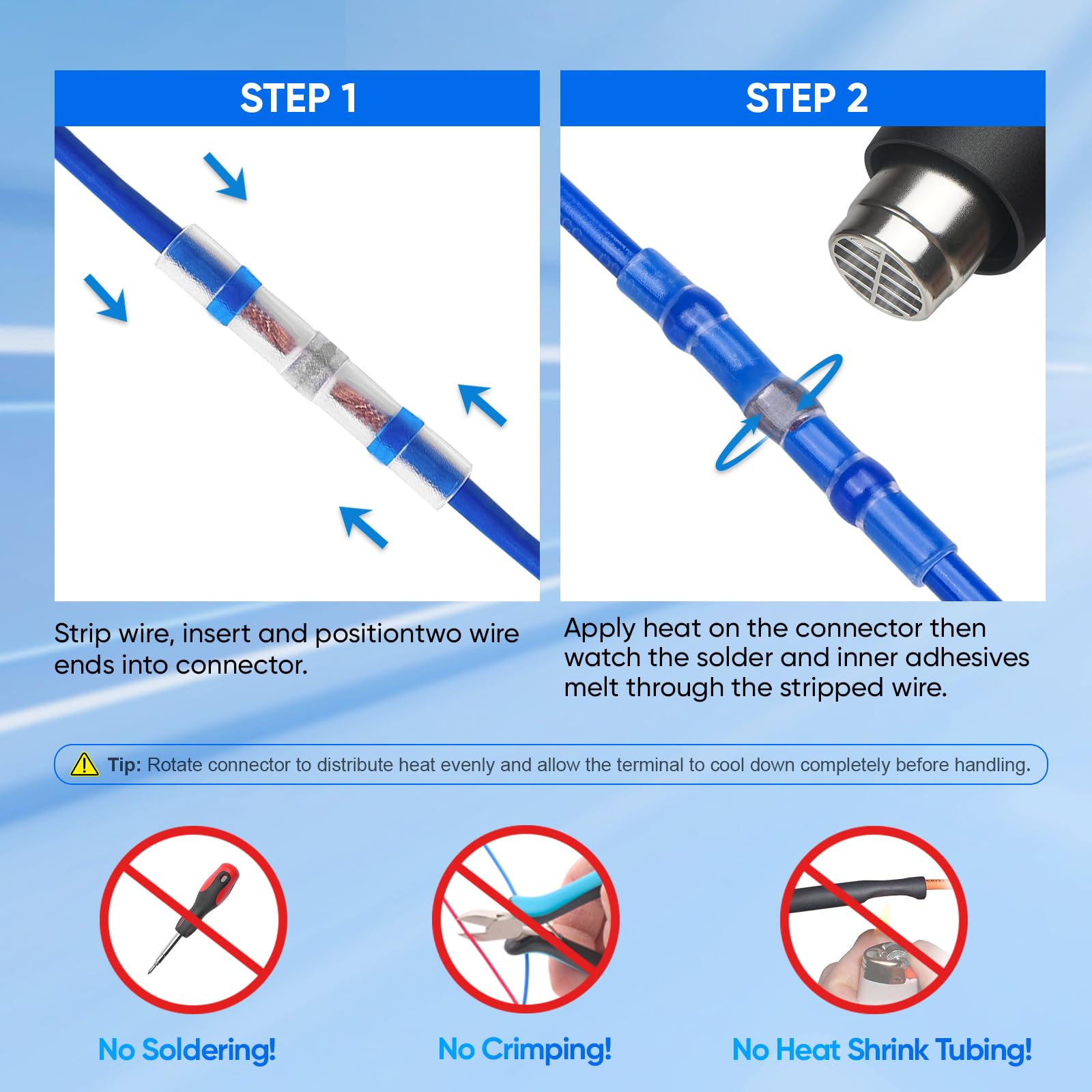 TICONN 150 PCS Solder Seal Wire Connectors, Heat Shrink Butt Connectors, Waterproof and Insulated Electrical Wire Terminals, Butt Splice (150PCS)