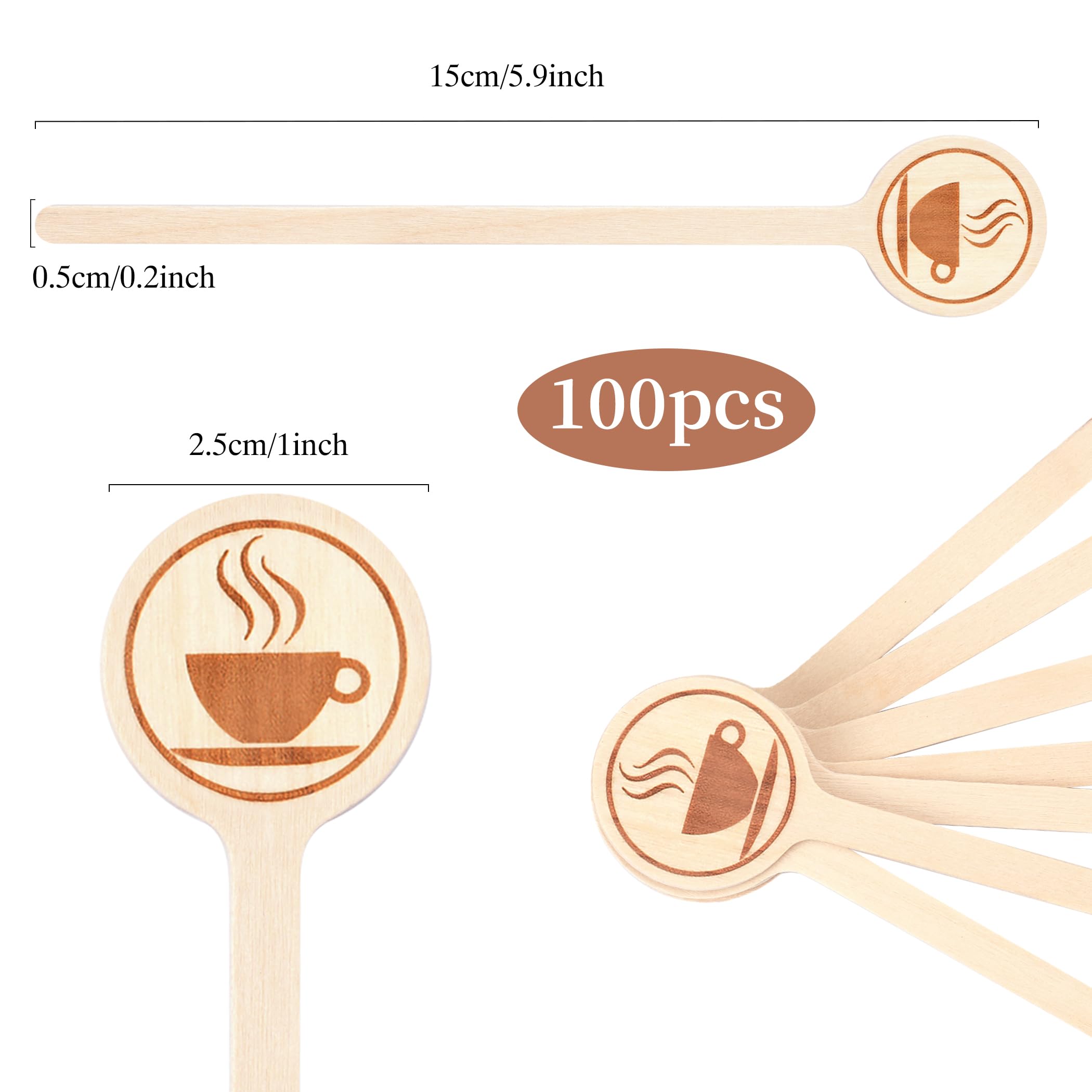 100Pcs Coffee Stirrers-5.9 Inch Natural Wooden Stir Sticks with Round Ends, Disposable Biodegradable Cafe Grade Coffee Stir Sticks Wood Beverage Mixer for Coffee Cocktails Milk Tea