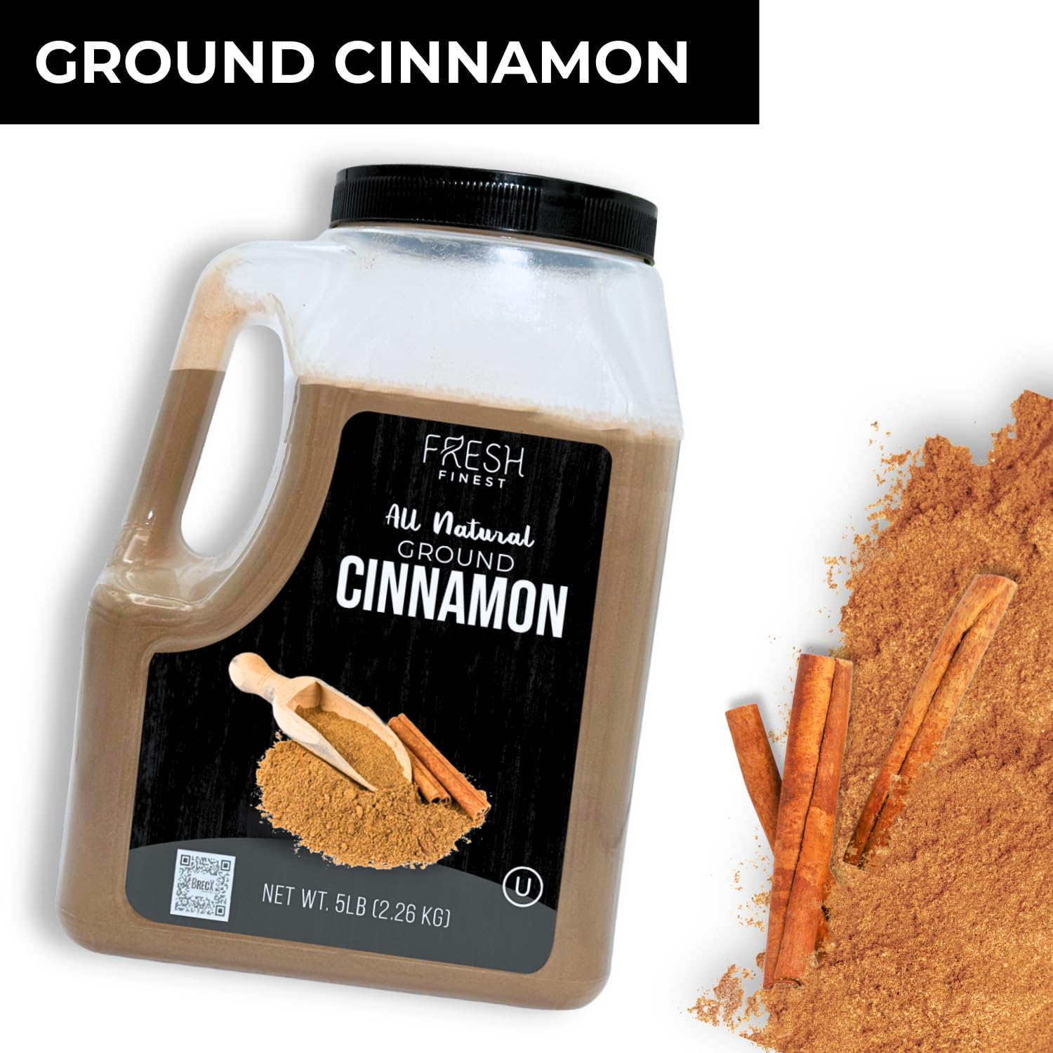 Fresh Finest Bulk 5LB Ground Cinnamon Powder - Kosher Certified Cinnamon Powder, Perfect for Desserts, Hot Tea, Cider, Meat Rubs, and More - 5 LB
