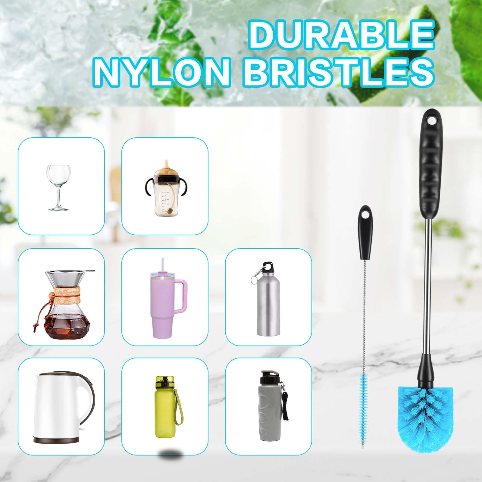 Water Bottle Cleaner Brush，Bottle Brush Tube Cleaning Lab Set with Long Handle，for Cleaning Beer Bottles, Wine Bottles,Bong，Straw Cleaner ，Crevice Cleaning，Straw Cleaner，Baby Bottle