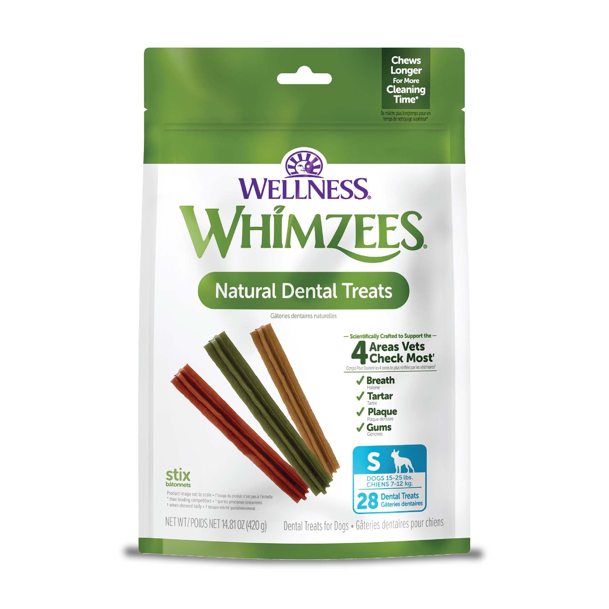 WHIMZEES by Wellness Stix Natural Dental Chews for Dogs, 3X Longer Lasting & Grain-Free, Freshen Breath & Fight Plaque & Tartar, Medium Breed, 14 Count