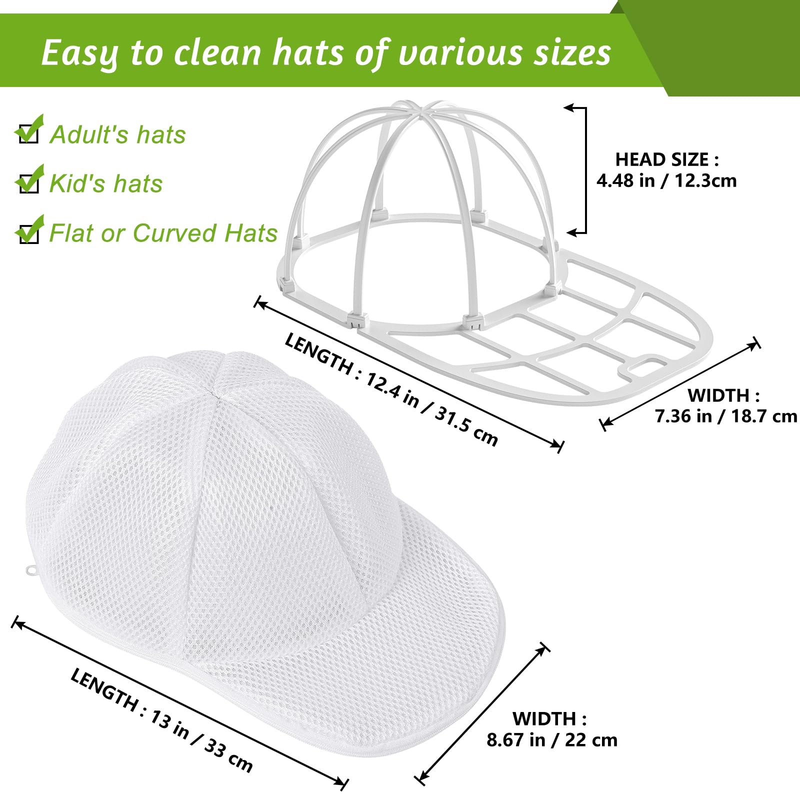 Hat Washer Cage Hats Cleaner, Hat Washer for baseball caps for Washing Machine or Dishwasher, Ball Cap Washer Frame for Flat & Curved Hats.2-Pack White