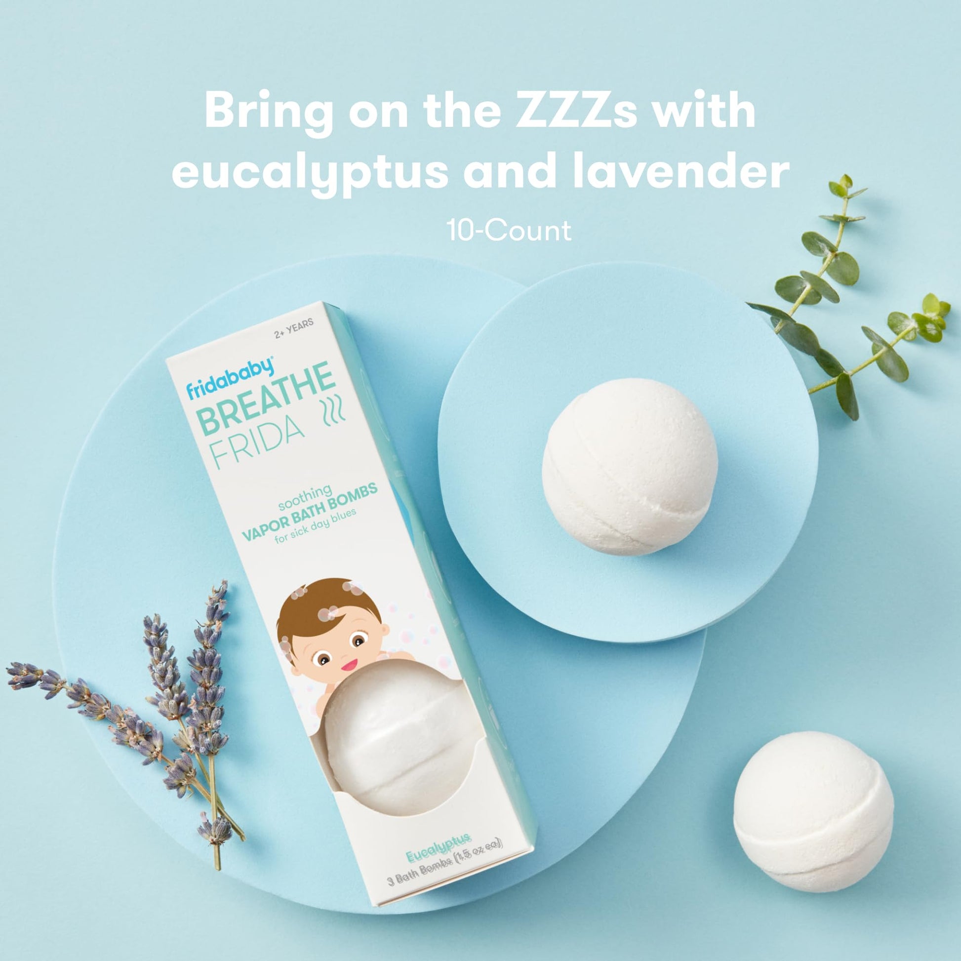 Frida Baby Natural Vapor Bath Bombs for Toddlers & Kids, Eucalyptus Essential Oil Bath Bombs for Aromatherapy, 10 Count