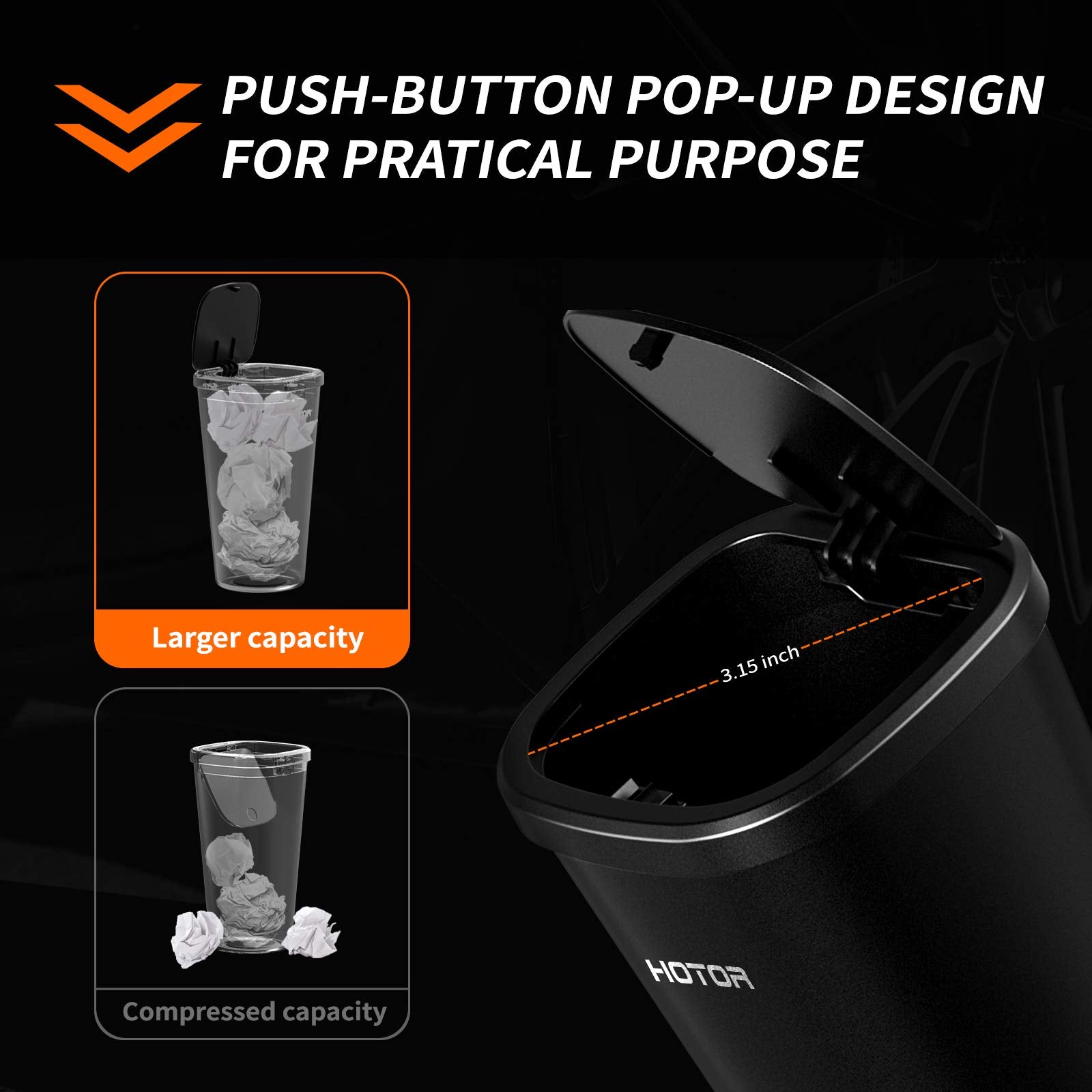 HOTOR Car Trash Can, Trash Cup with 30 Additional Trash Bags for Exclusive Using, Multipurpose for Office & Home to Meet Various Needs - 2 Packs, Black