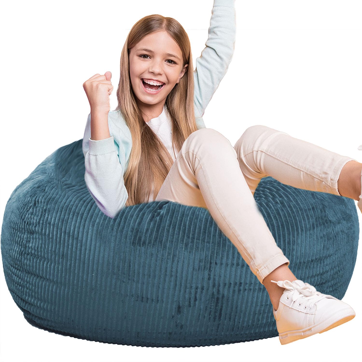 Classic Bean Bag Chair, with Faux Rabbit Fur Cover for Teens and Kids, Memory Foam Bean Bag Chairs, Ultra Soft Faux Fur Fabric, 2.5 feet Round Fluffy Bean Bag Sofa