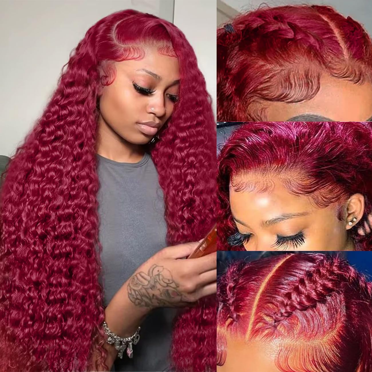 Bworto 30 Inch Burgundy Wig Human Hair 99j Burgundy 13x6 Deep Wave Lace Front Wigs Human Hair Pre Plucked HD Transparent Lace Frontal Wigs for Black Women Red Colored Wig