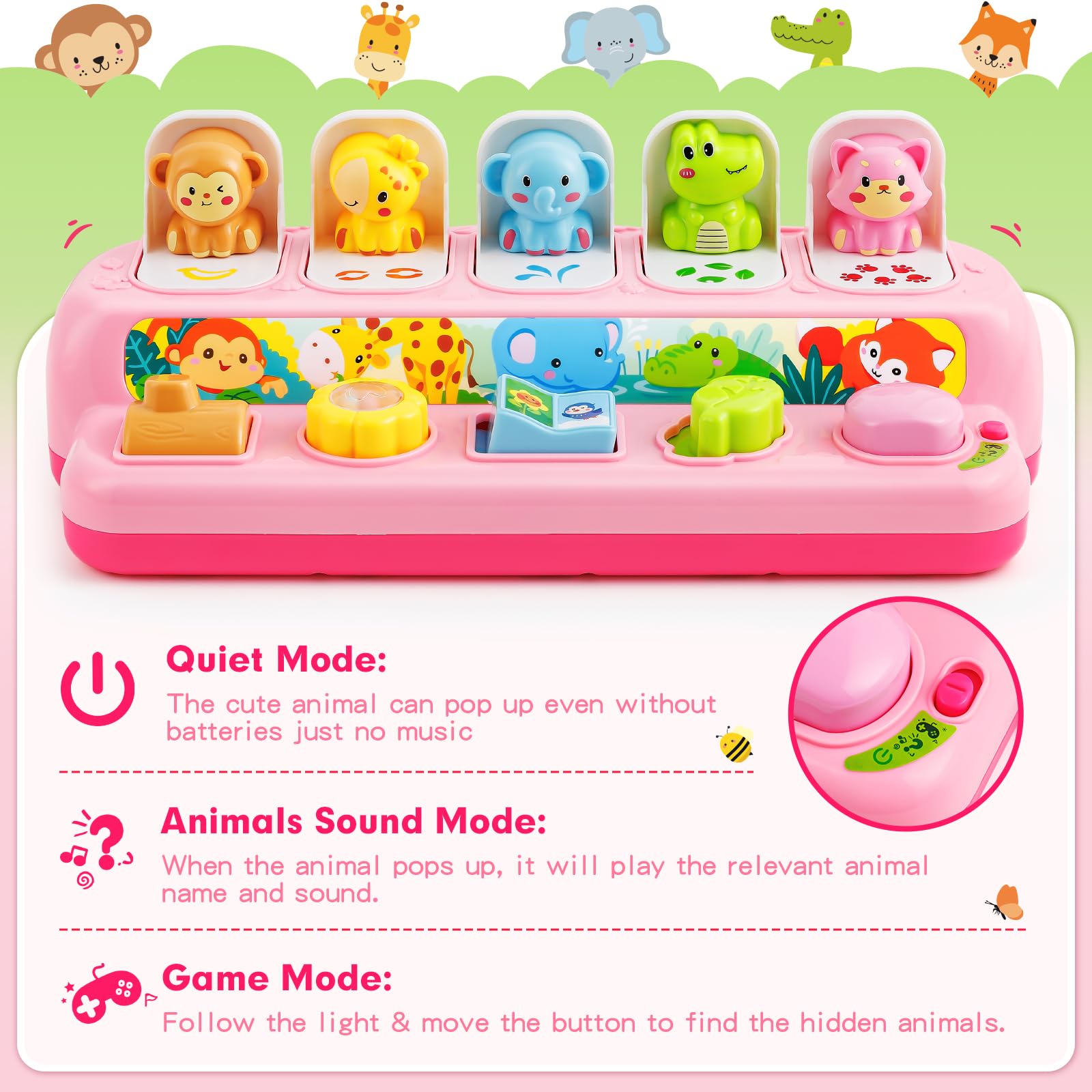 Duchong Toys for 1 Year Old Girls, Interactive Pop Up Toy with Music & Light, Montessori Learning Toys for Infant Baby Toddler 9-12-18 Months, First 1st Birthday Gifts for Girls Boys