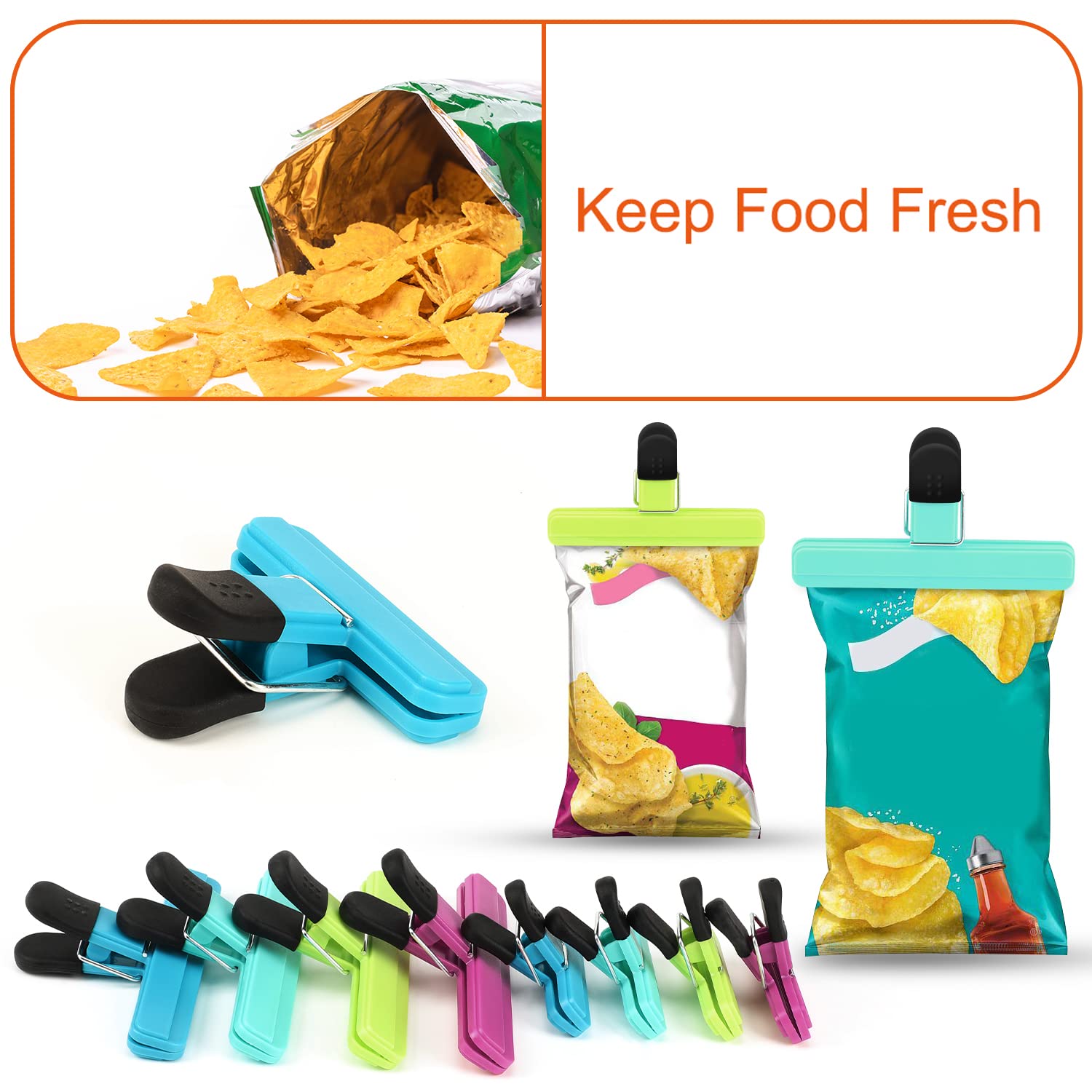 TACGEA Chip Clips, 8 Pack Food Clips, Upgrade Wide Open Bag Clips for Food Storage with Air Tight Seal Grip (4 x L, 4 x S)