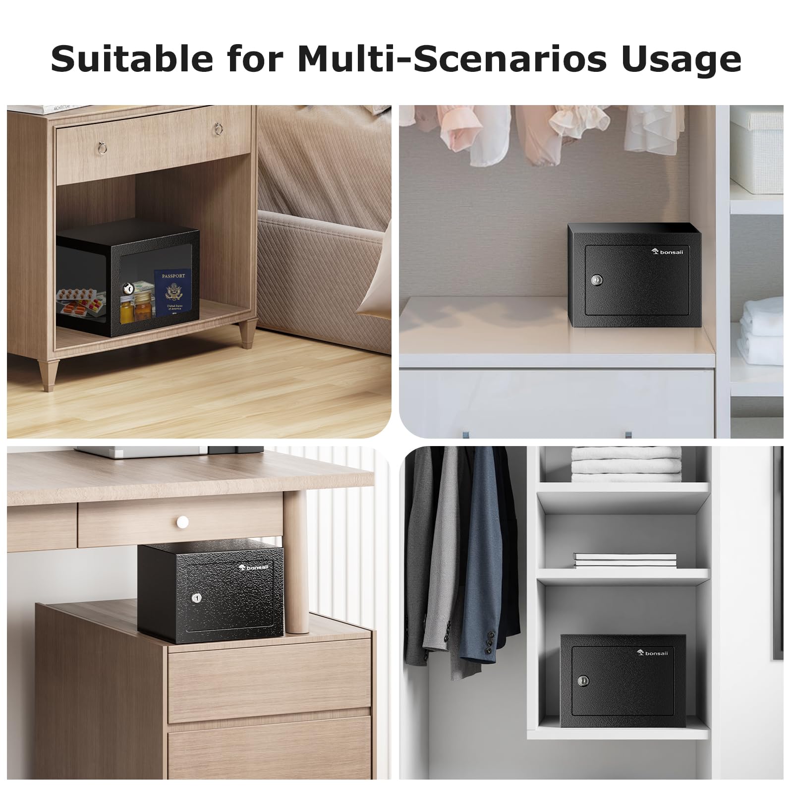 Bonsaii Safe Box with Key Lock, Steel Security Lock Box, 0.23 Cubic Feet, 9.06" W x 6.69" D x 6.69" H, Small Hidden Safe for Cash Jewelry