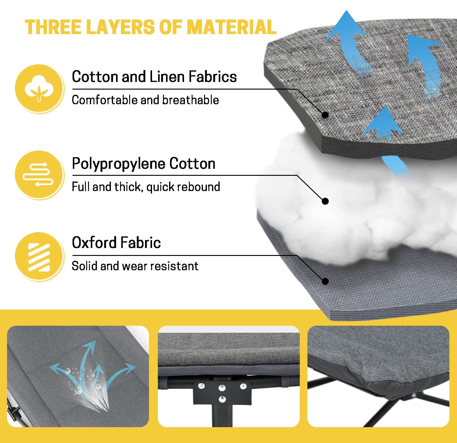 ATORPOK Camping Cot for Adults with Cushion and Pillow, Portable Folding Bed for Sleeping, Lightweight Tent cot with Carry Bag Supports 450 lbs (Grey)