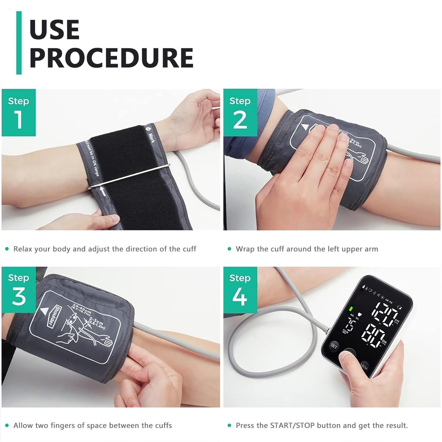 Oklar Blood Pressure Monitor Upper Arm Monitors for Home Use BP Machine Sphygmomanometer with 2x120 Reading Memory Adjustable Arm Cuff 8.7"-15.7" Large Display with LED Background Light Storage Bag