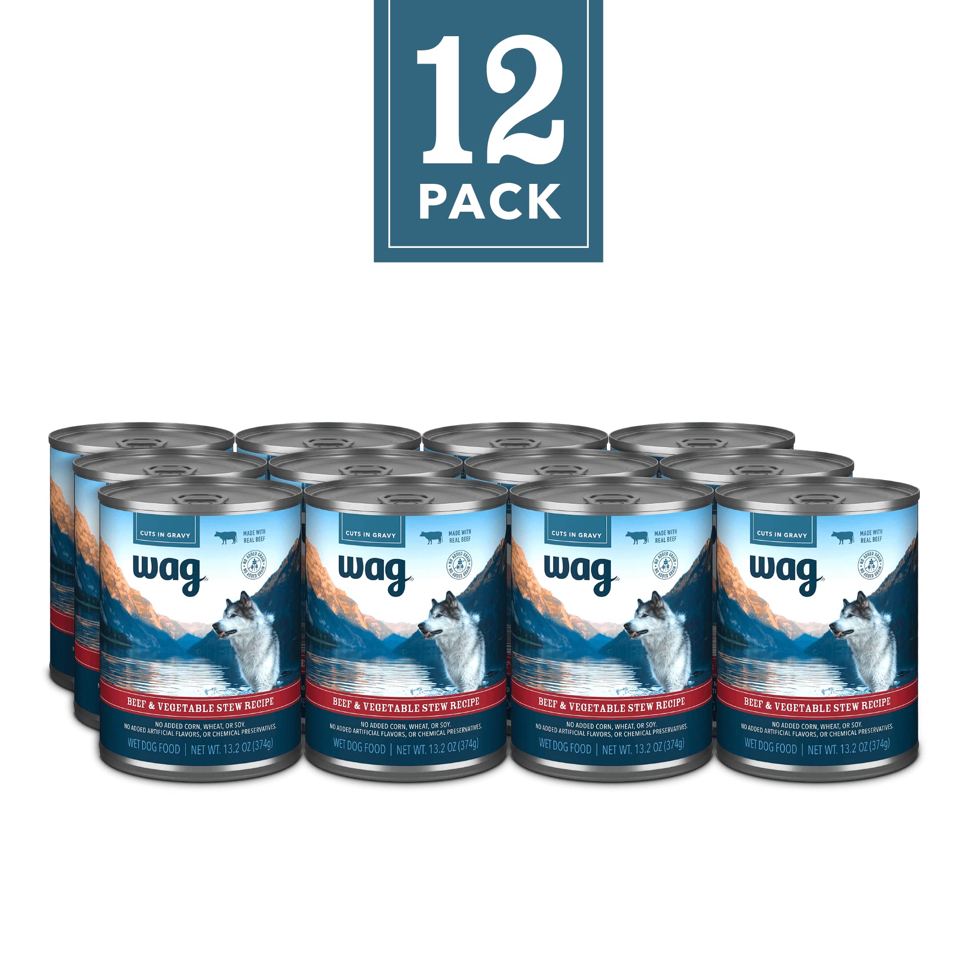Amazon Brand - Wag Stew Canned Dog Food, Beef & Vegetable Recipe, 13.2 oz Can (Pack of 12)