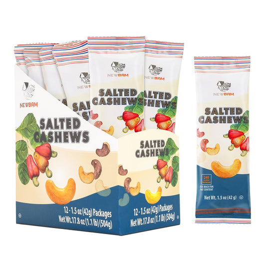 NEWBAM Lightly Salted Cashews Individual Packs - 12 Cashew Snack Packs Roasted Nuts (1.5oz Each) – Keto, Vegan, Gluten-Free - Healthy Snacks for Trail Mix, Office, or Party - Zero Sugar, High Protein